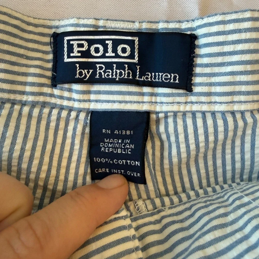 Polo Ralph Lauren Mens Seersucker Pleated Tyler Shorts 40 Blue Striped Preppy